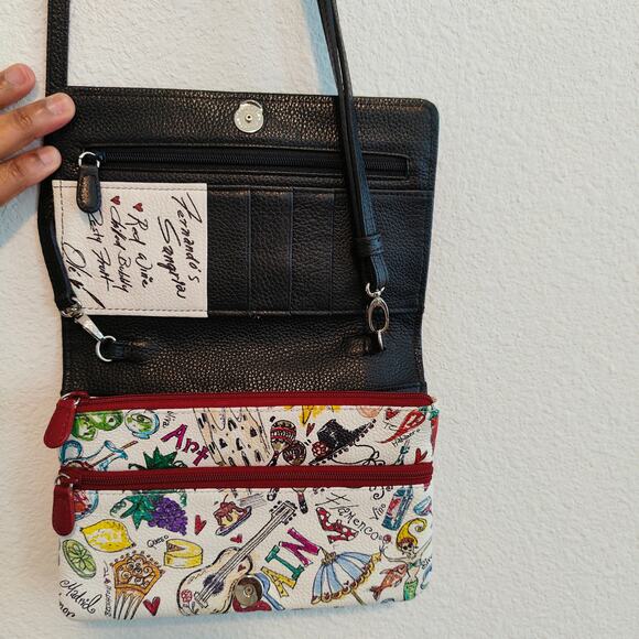 Brighton Favorite Fruit Sangria Wine Organizer Black Red Leather Crossbody Bag - Picture 11 of 14